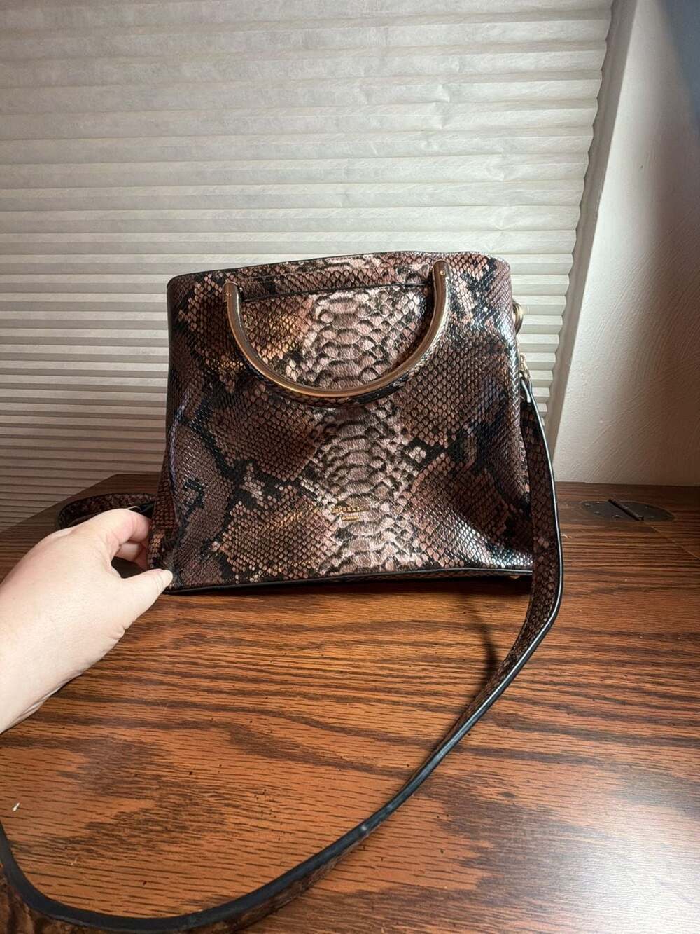 Dune London Brown Faux Snakeskin Crossbody Handbag